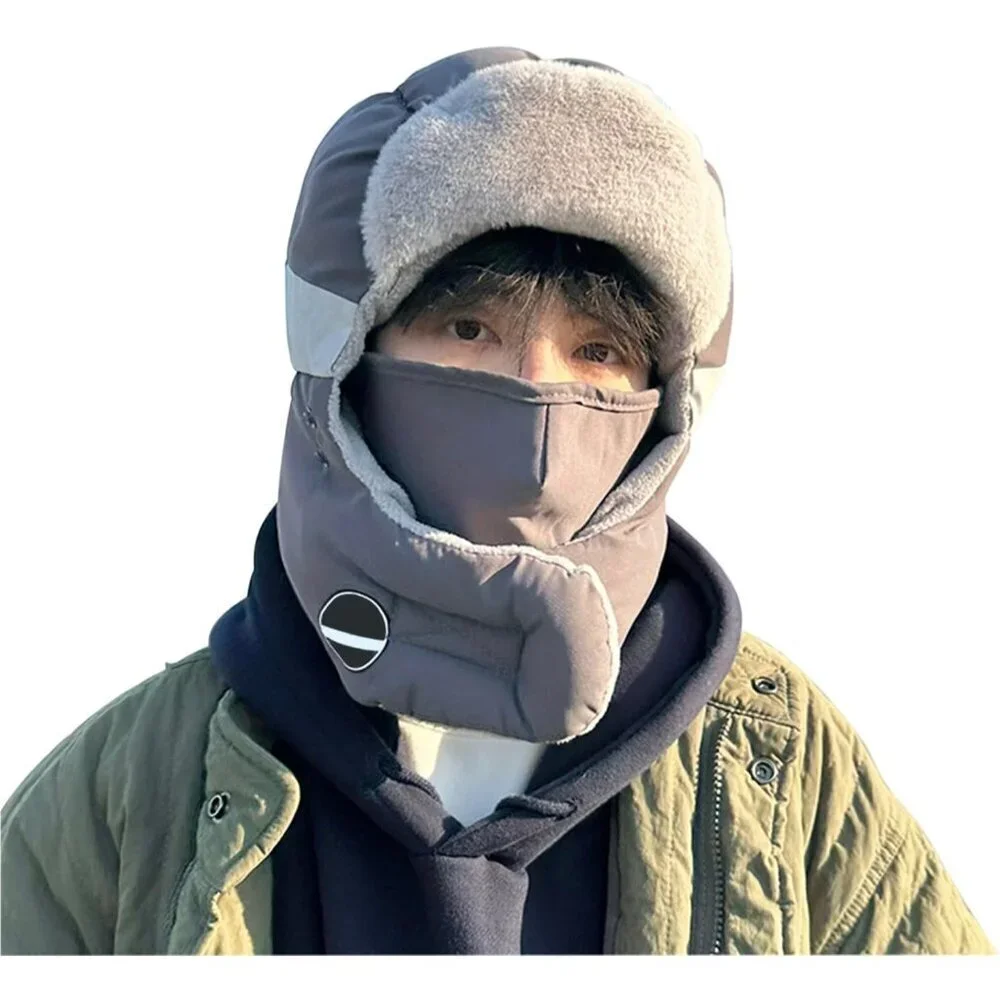 Unisex Gray Winter Trapper Face Mask Waterproof Ski Snow Imported Russian Hat